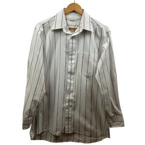 Christian Dior Striped Button Down Shirt Mens 16 32/33 White Blue Made in France